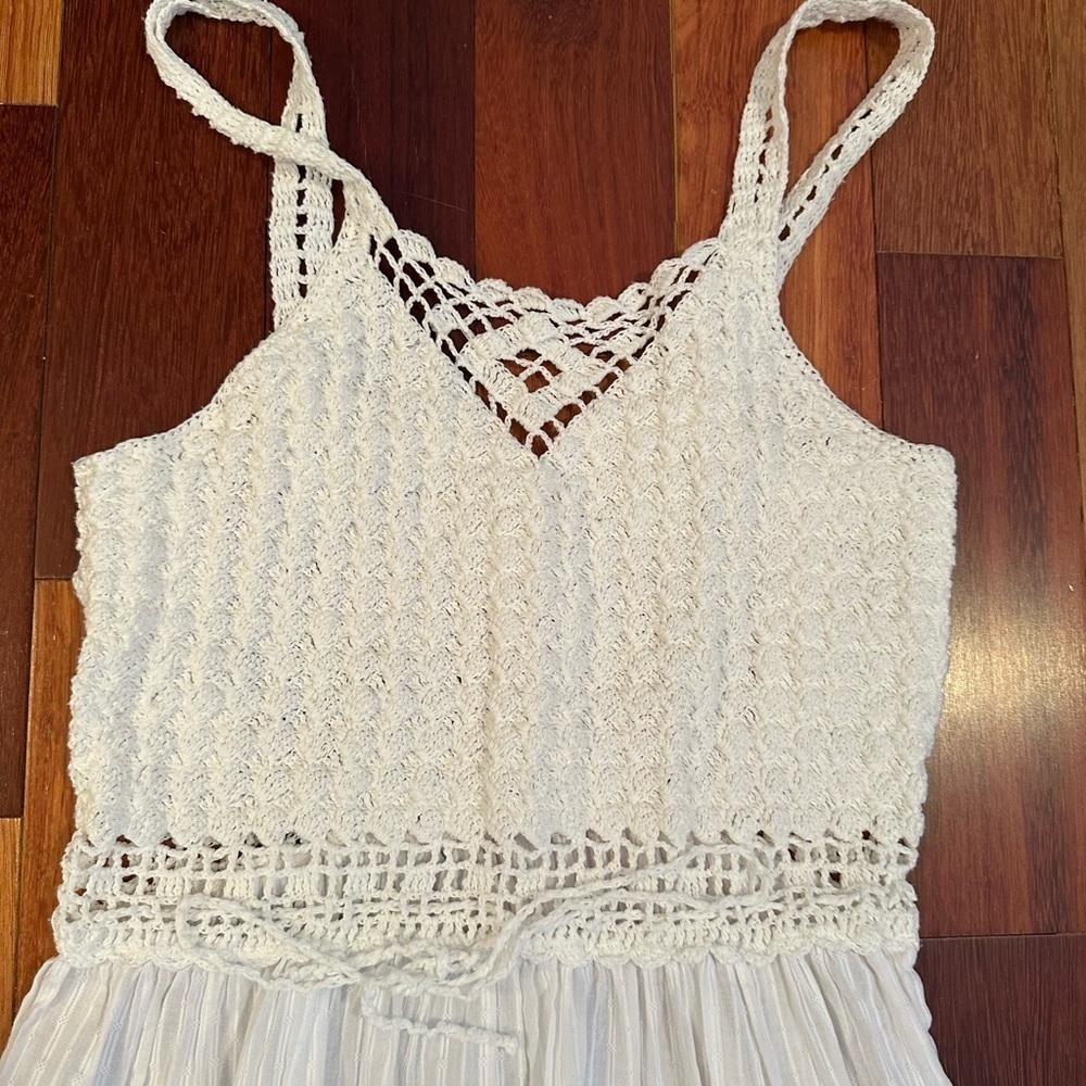 NO BRAND | White woven knit linen swim cover up dress size o/s - Picture 2 of 6
